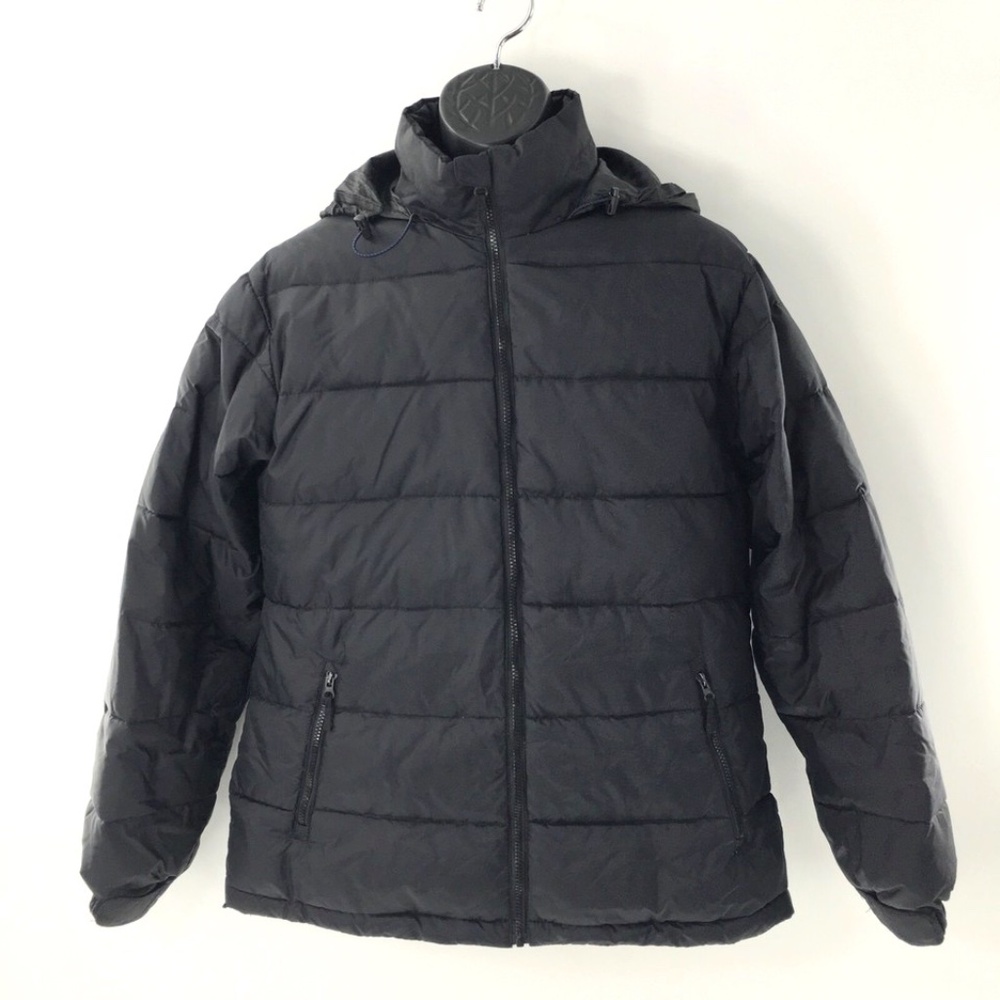Double Down Mens Coat Full Zip Black Goose Down 961124 Hidden Hood Puffer Sz XL